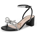Dream Pairs Womens Size 6 Black Rhinestone Bow Open Toe 2.5" Chunky Heel Shoes