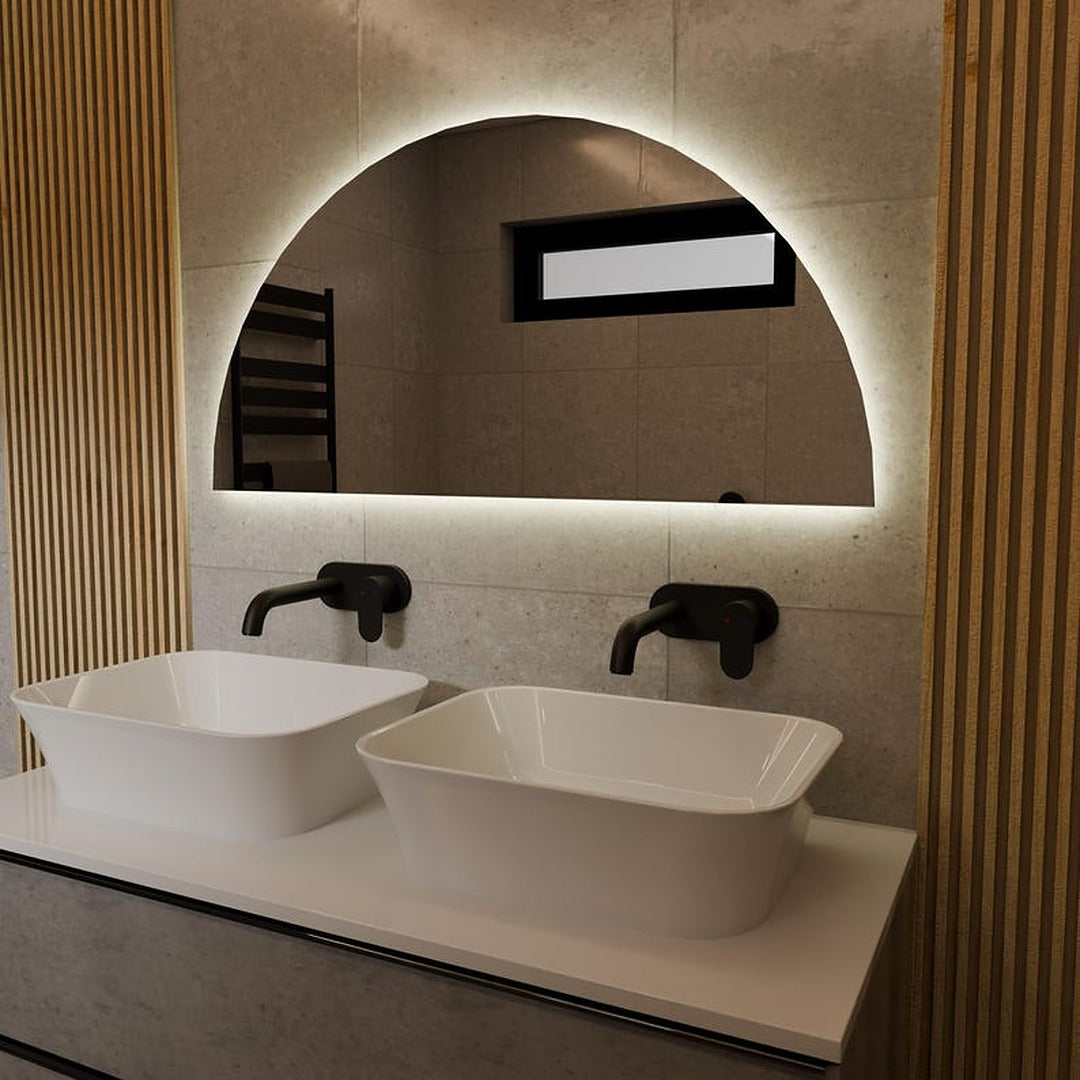 LED Bathroom Mirror with Backlight – Half Arch Modern Vanity Mirror, Dimmable Wall Mirror with Warm & Cold Light