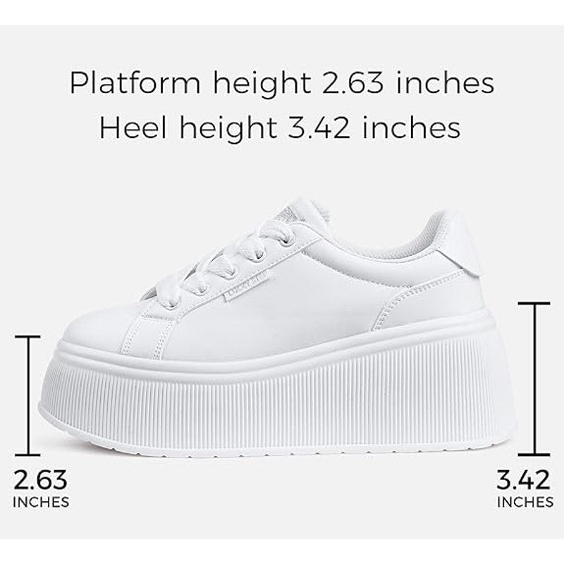 New Lucky Step Womens 8 White Classic Wedge Canvas Platform Fashion Sneakers
