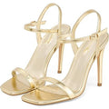 Elisabet Tang Womens Size 7.5 Shiny Gold 4.5" High Heel Open Toe Sandal Shoes