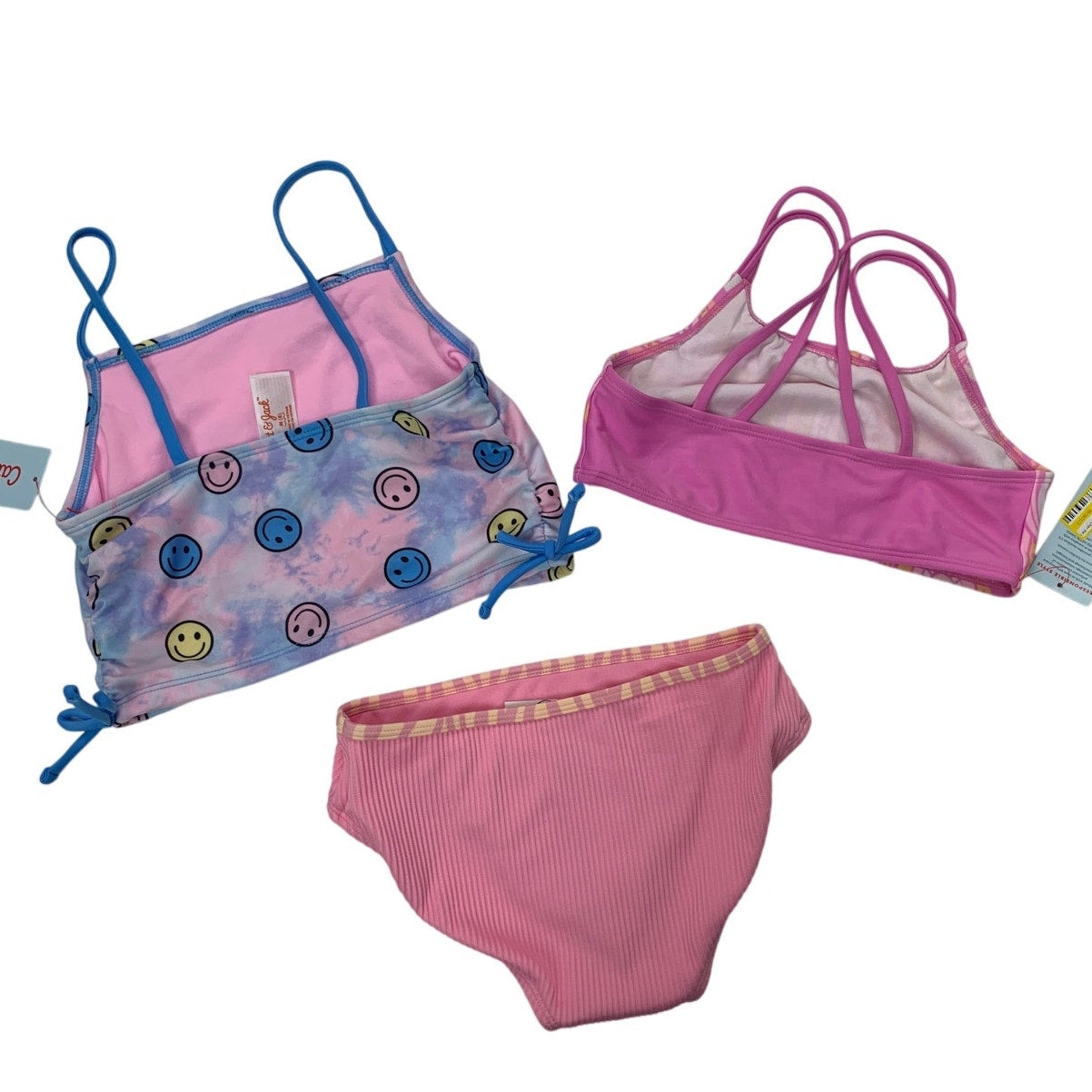Lot of 3 New Cat & Jack Girls Medium (8) Smiley Rainbow Swim Bikini Tops Bottom