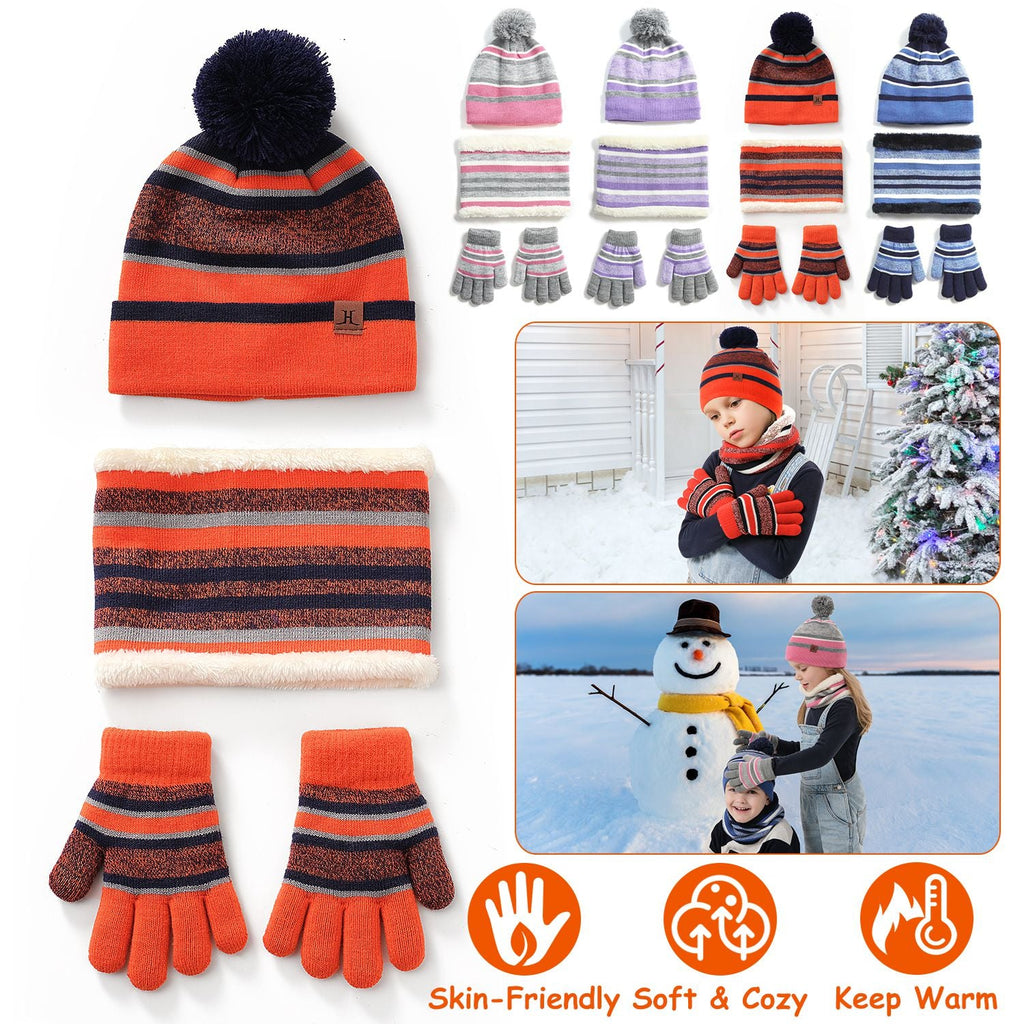 Winter Kids Knitted Hat Scarf Gloves 3Pcs Boys Girls