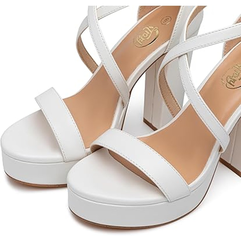 Trary Womens Size 9.5 White Open Toe Ankle Strap 4.5" Platform Heel Sandal Shoes