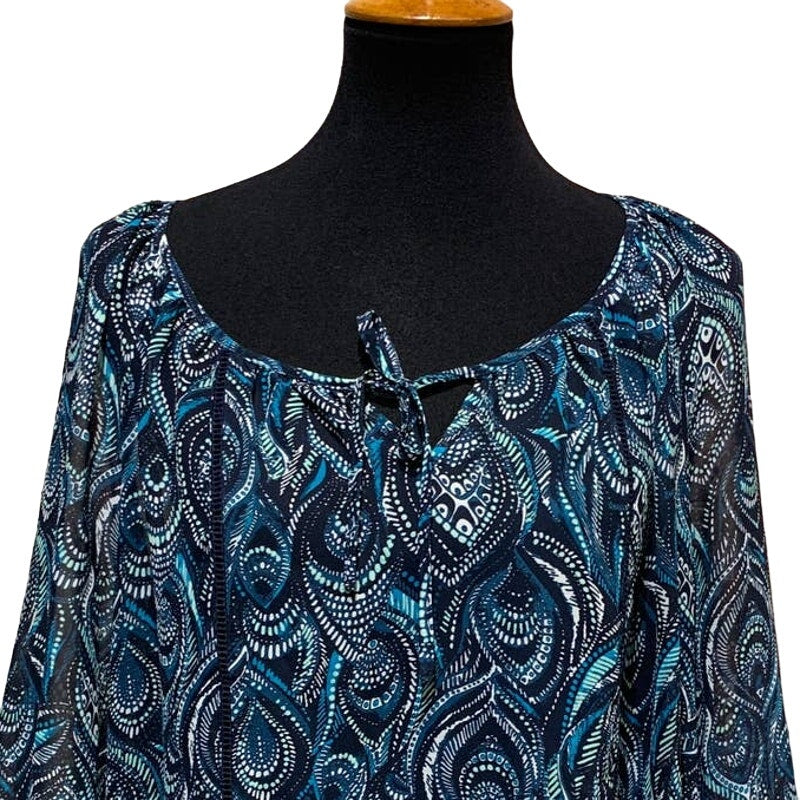 Croft & Barrow XL Flowy Sheer Lightweight Boho Elastic Sleeve Long Blouse