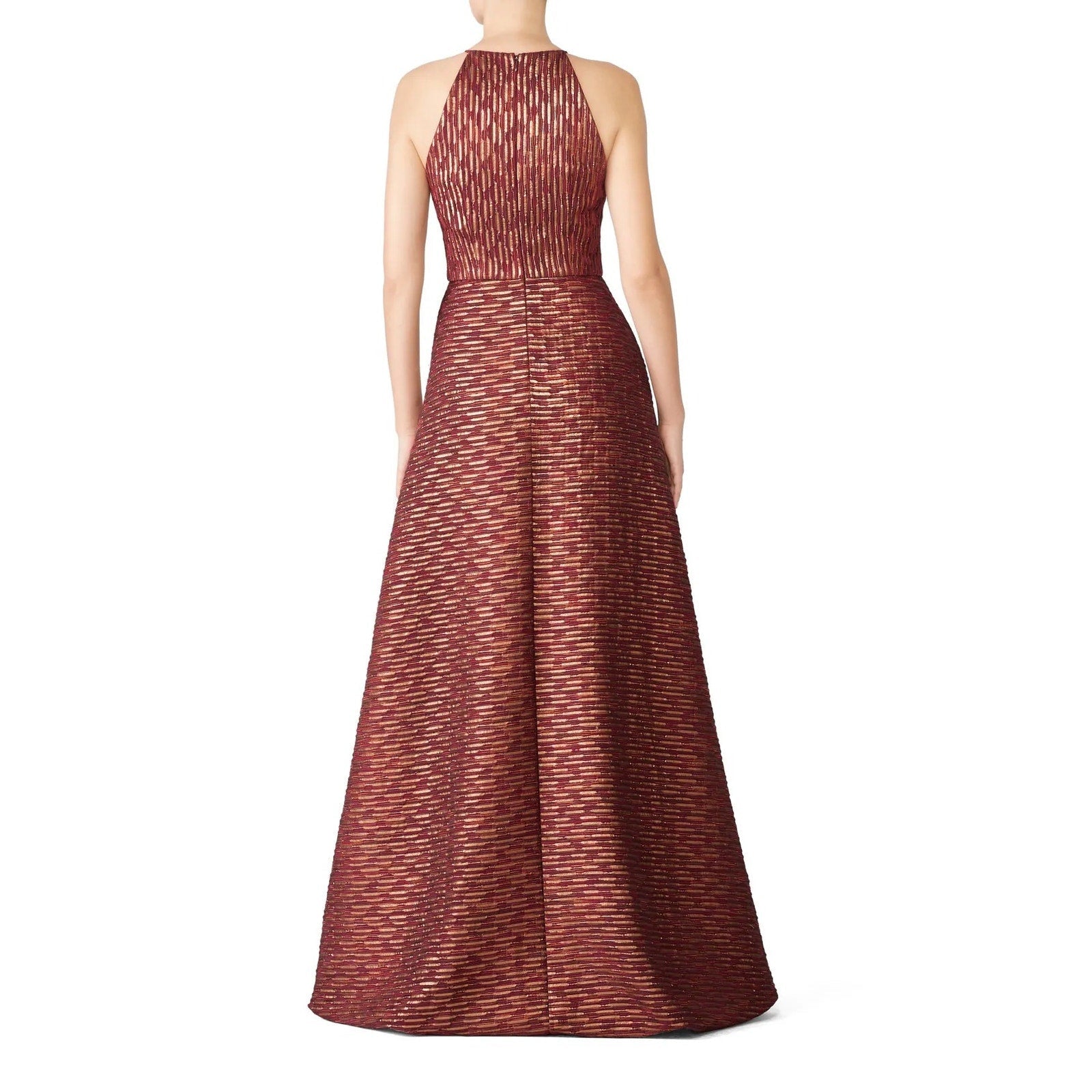 Badgley Mischka Size 10 Ruby Metallic Gold Hi Low Leg Slit Halter Dress Gown