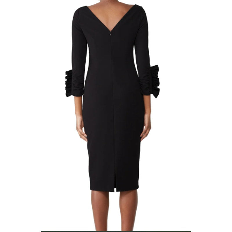 Badgley Mischka Size 6 Black Pinch Ruffle 3/4 Sleeve All Occasion Sheath Dress