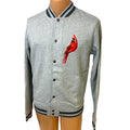 New Champion Mens Large Gray Snap Up Hand Printed Cardinal Bird Bomber Jacket