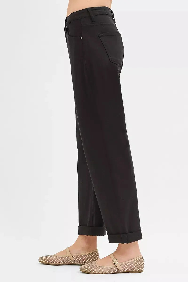 RISEN Jeans - Tummy Control Mid Rise Ankle Barrel Relaxed Baggy Jeans