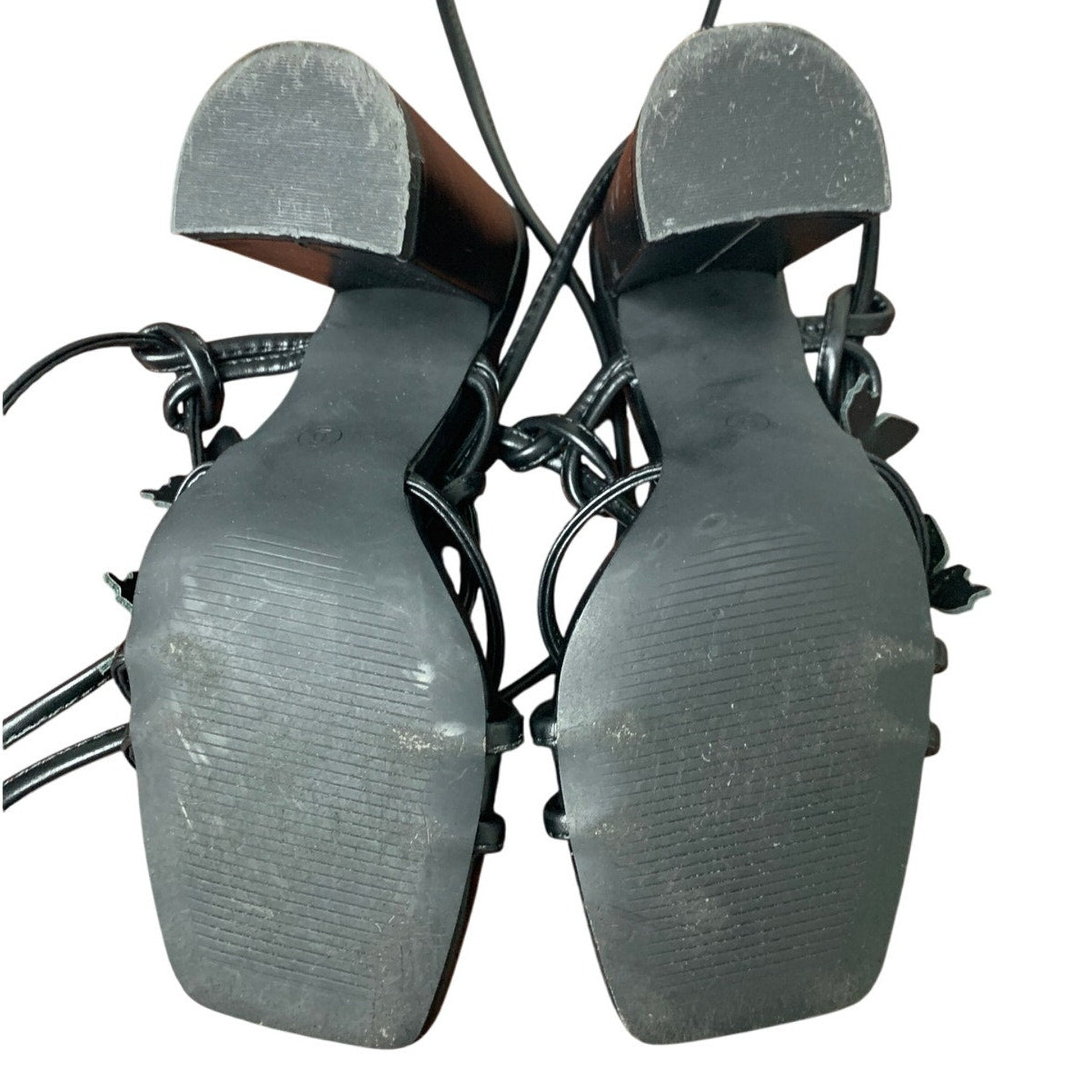 Sicare Womens 6 Black Butterfly Strappy 4" Block Heel Open Toe Ankle Wrap Shoes