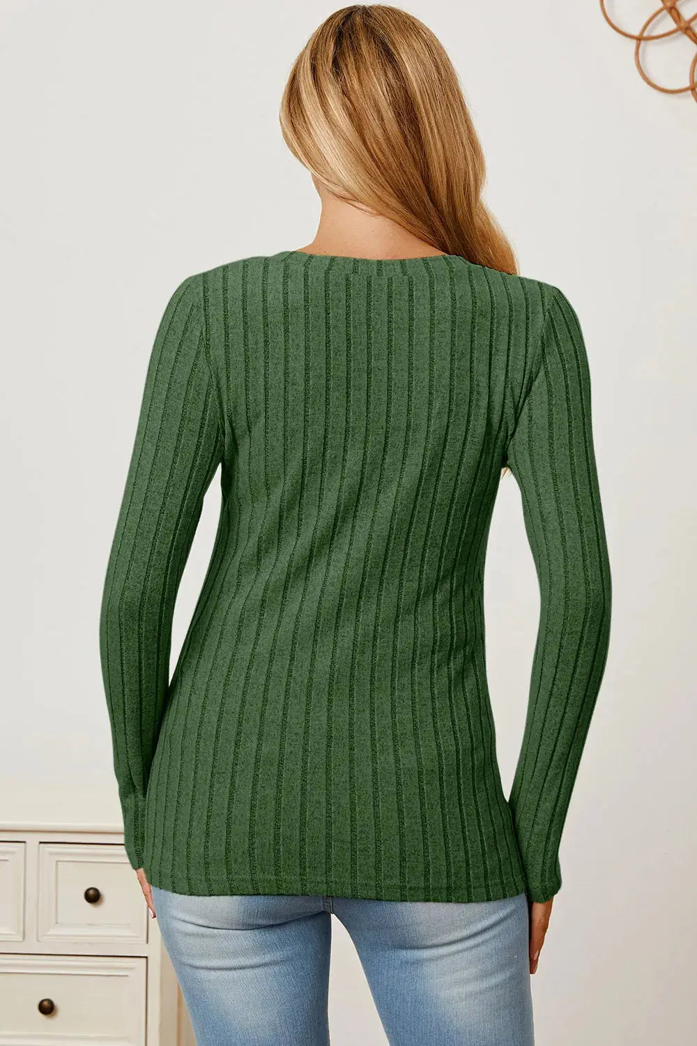 Basic Bae Full Size Ribbed V-Neck Long Sleeve T Shirt for Women