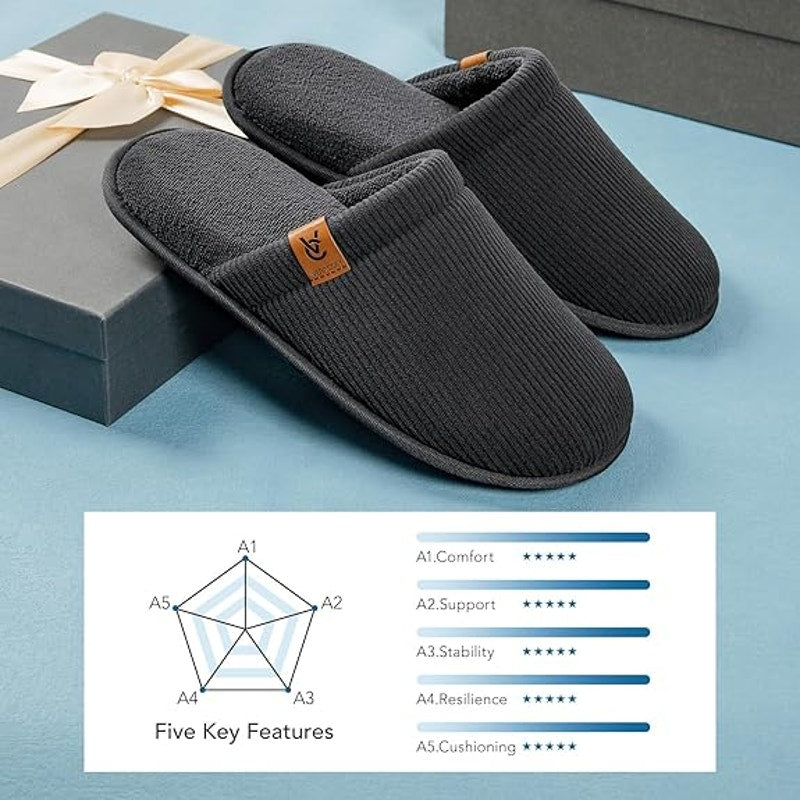 New VeraCosy Mens 13/14 Gray Corduroy Soft Comfort Memory Foam House Slippers