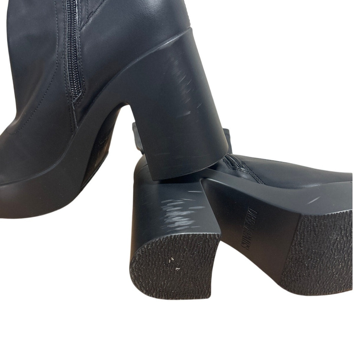 Dream Pairs Womens Size 8 Black Faux Leather Chunky Platform Gogo Ankle Boots