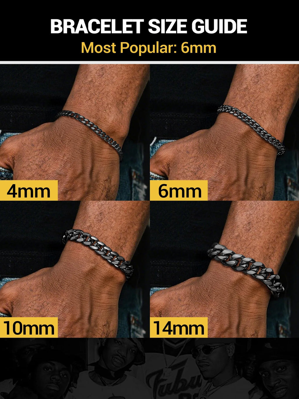 Men Chain Bracelet Black Cuban Curb Bracelet 6MM 8.3 Inch Wrist Bracelet Mens Birthday Valentines Day Jewelry Gifts for Him Dad Adults Age