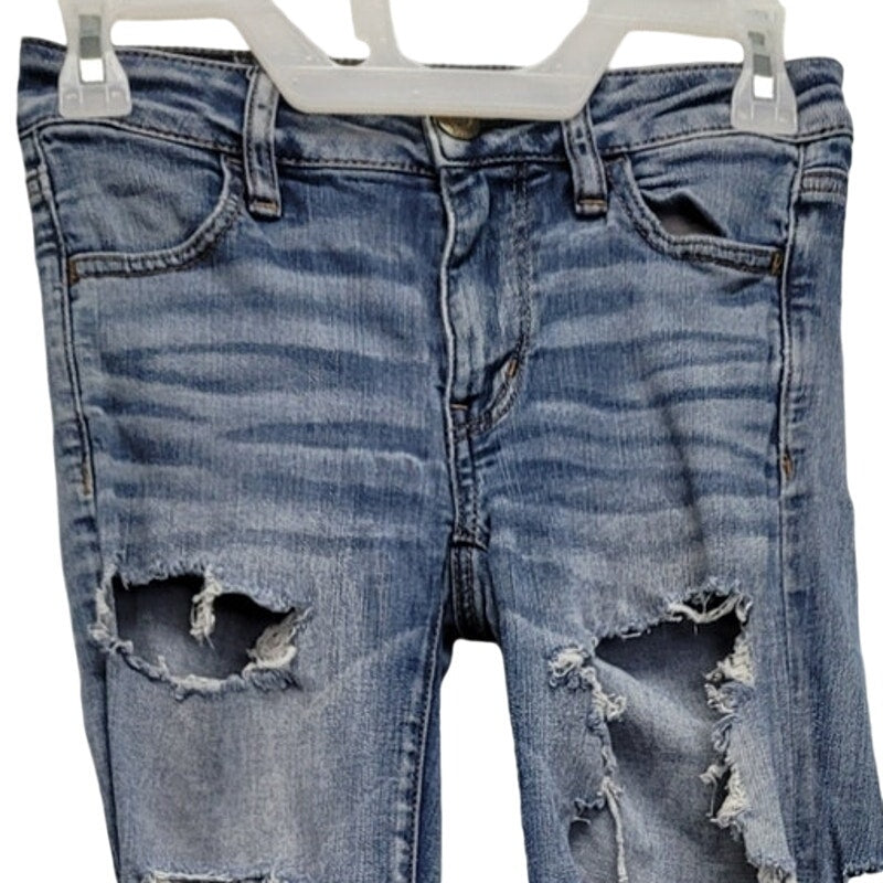 American Eagle Womens 0 Short Factory Whiskered, Faded & Distressed Denim Jeans