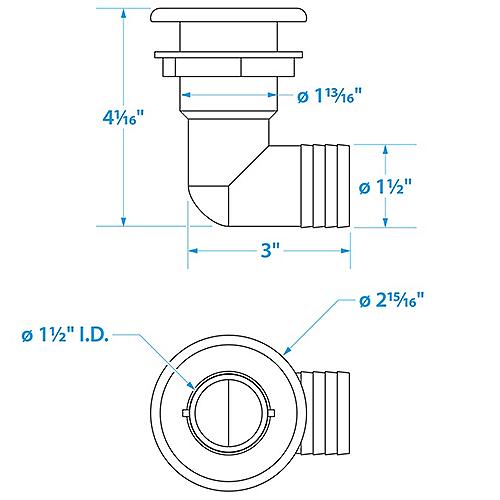 Seachoice 90-Degree Thru-Hull Connector, Fits 1-1/2 in. ID Hose, 1-3/8 in. Max Hull