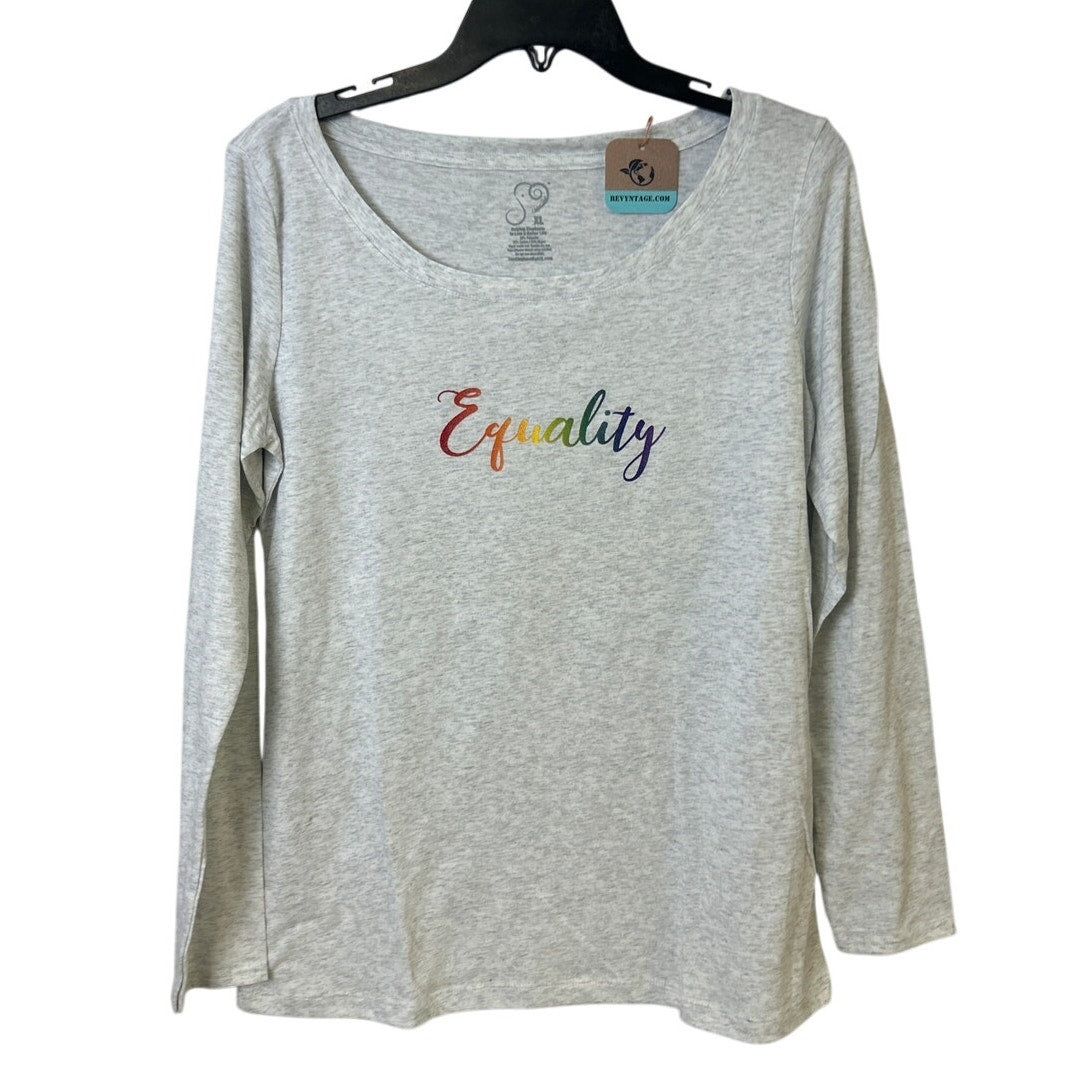 New Hand Printed Womens XL Rainbow Equality Long Sleeve Crew Neck Tee Shirt