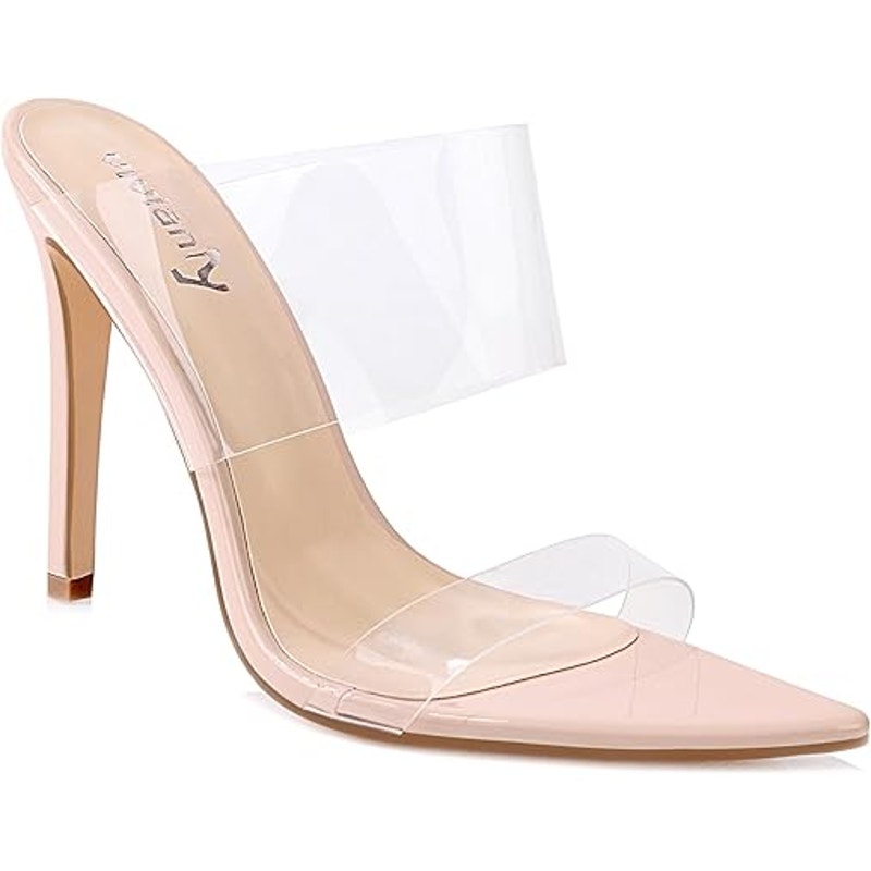 New Vivianly Womens Size 9.5 Clear Strap Slide Open Toe 4.75" Heel Sandal Shoes