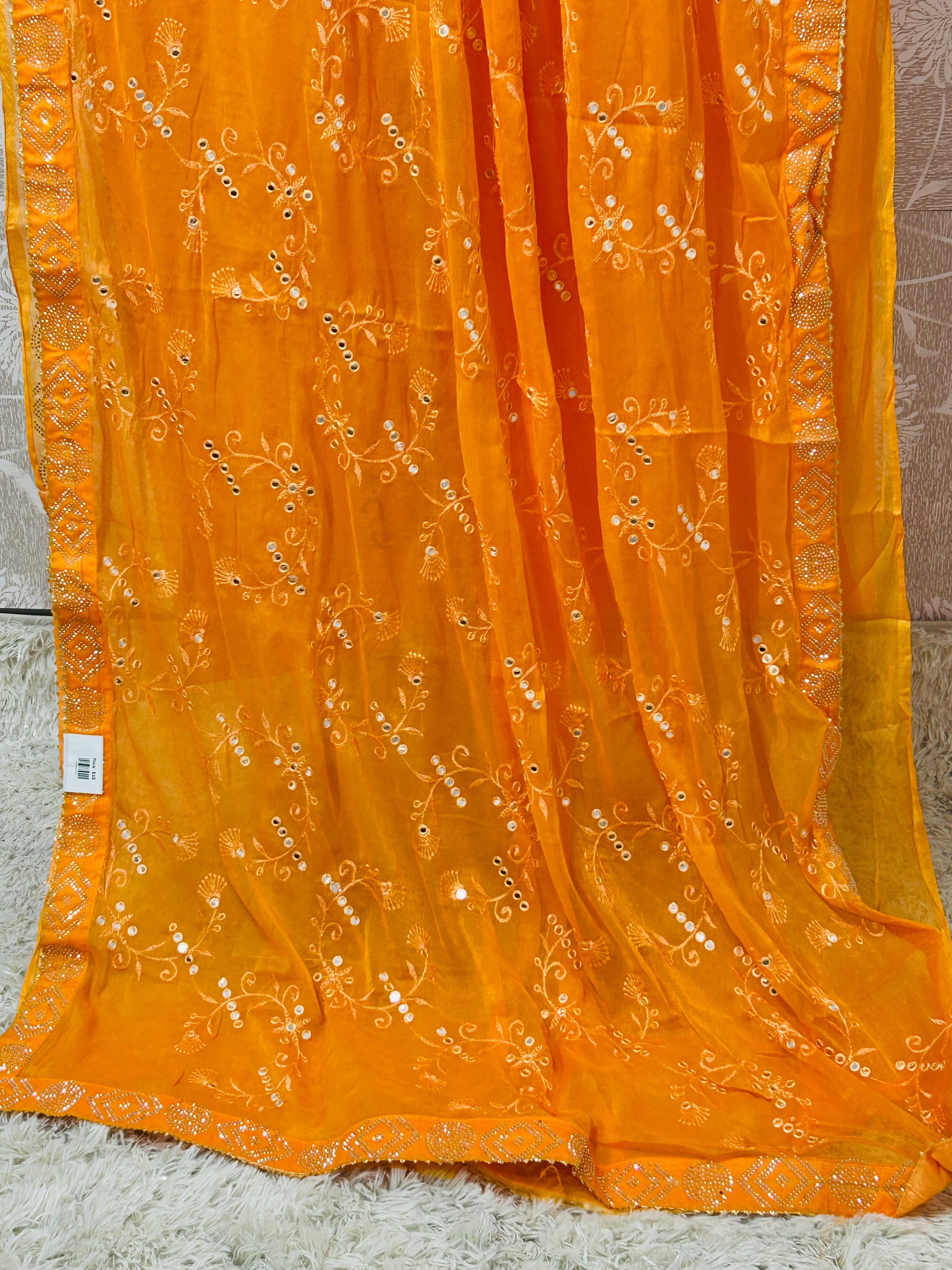 Chiffon saree with mirror work