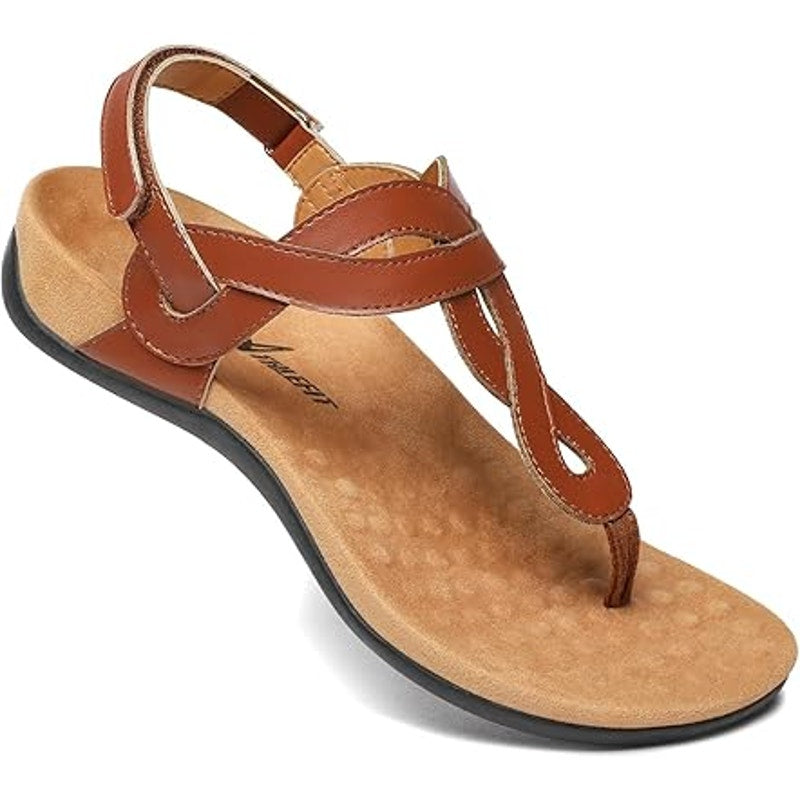 Athlefit Women Size 8 Brown Orthopedic Arch Support Thong Hook Loop Sandal Shoes