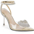 Coutgo Womens 8 Silver Sparkle Heart Clear Closed Toe 4" Heel Ankle Strap Shoes