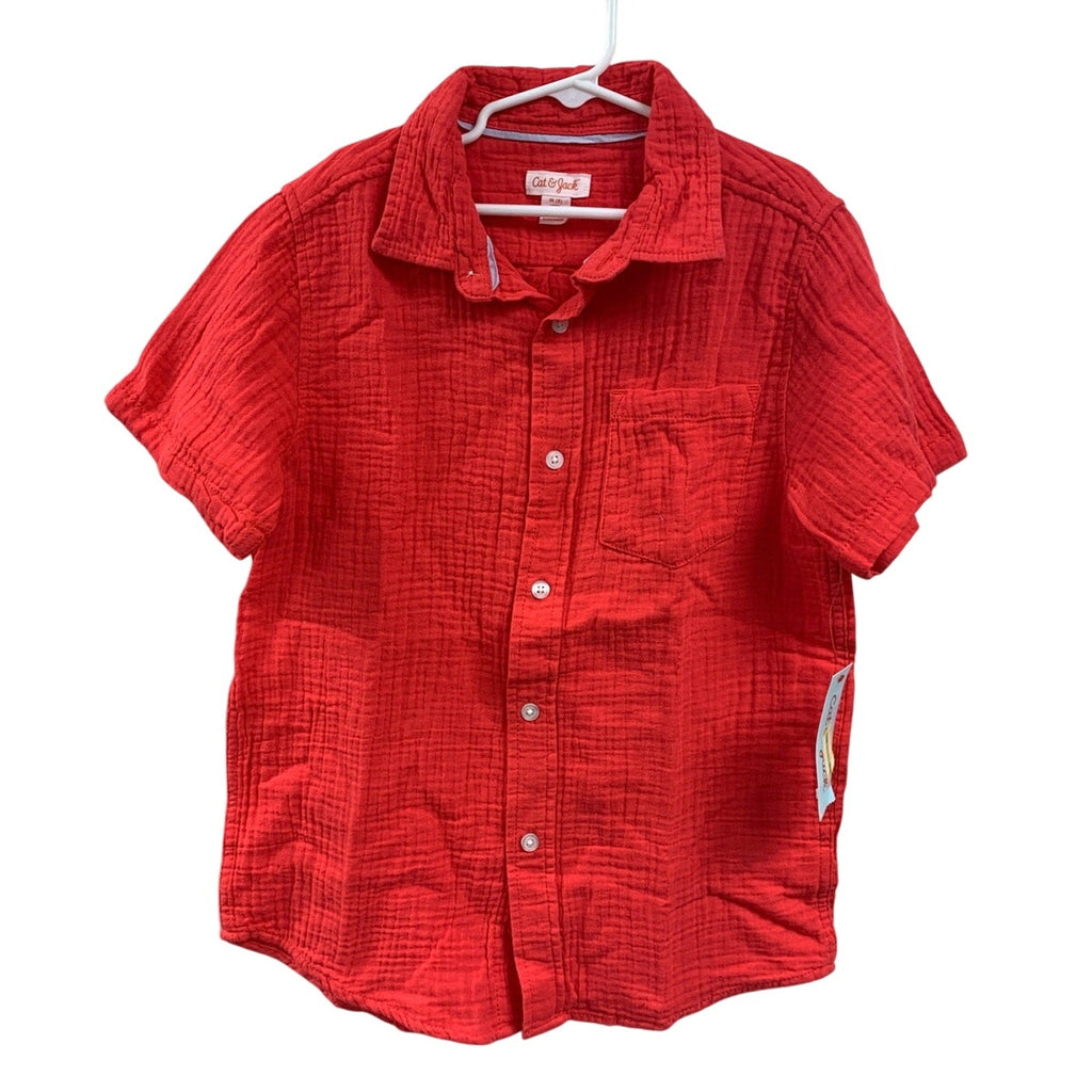 2 New Cat & Jack Boys Large Short Sleeve 100% Cotton Button Up Shirts