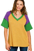 Zenana Mardi Gras Raised Rib Color Block Top