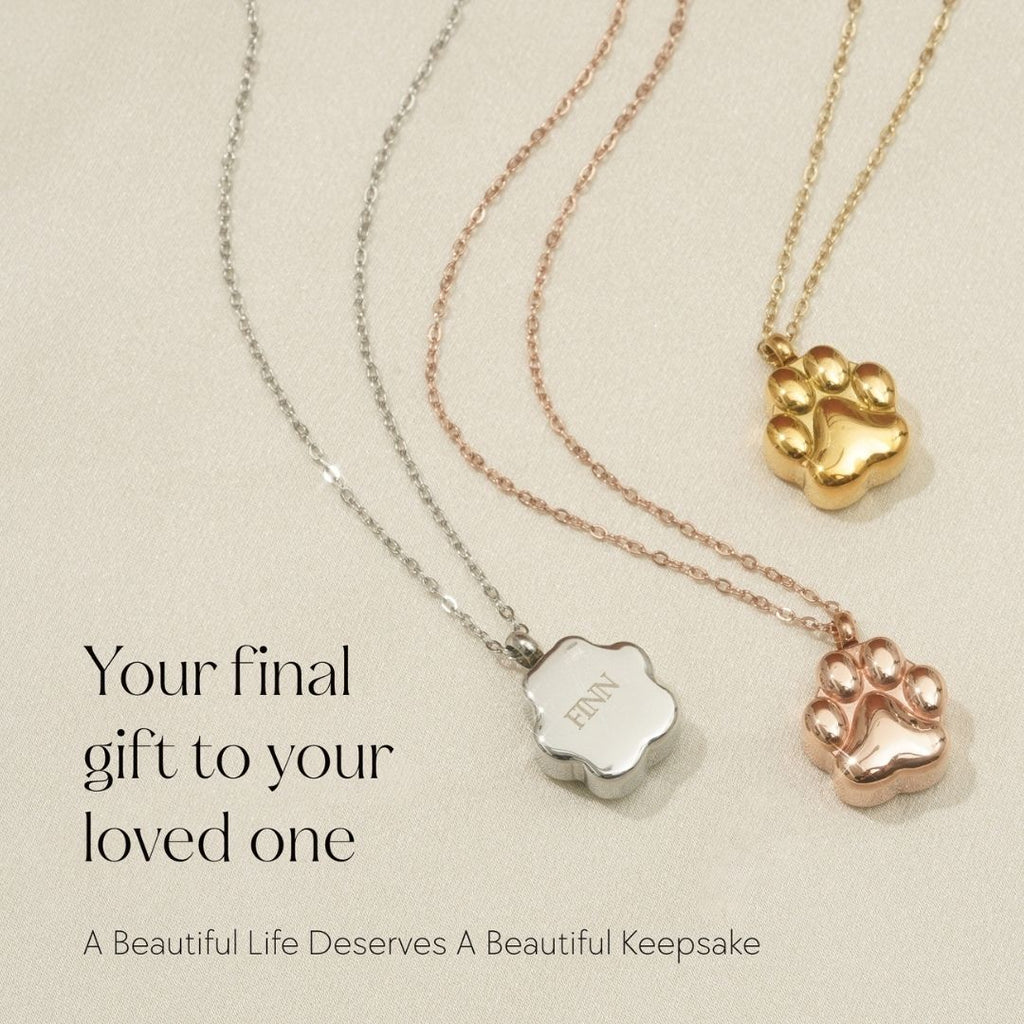 Paw Print - Cremation Necklace for Dog & Pet Ashes - Rose Gold