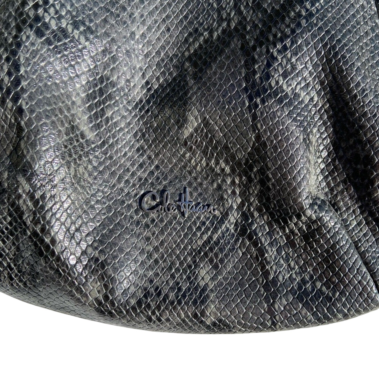 Cole Haan Gray Snakeskin Print Zip Closure Interior Pockets Hobo Handbag Purse