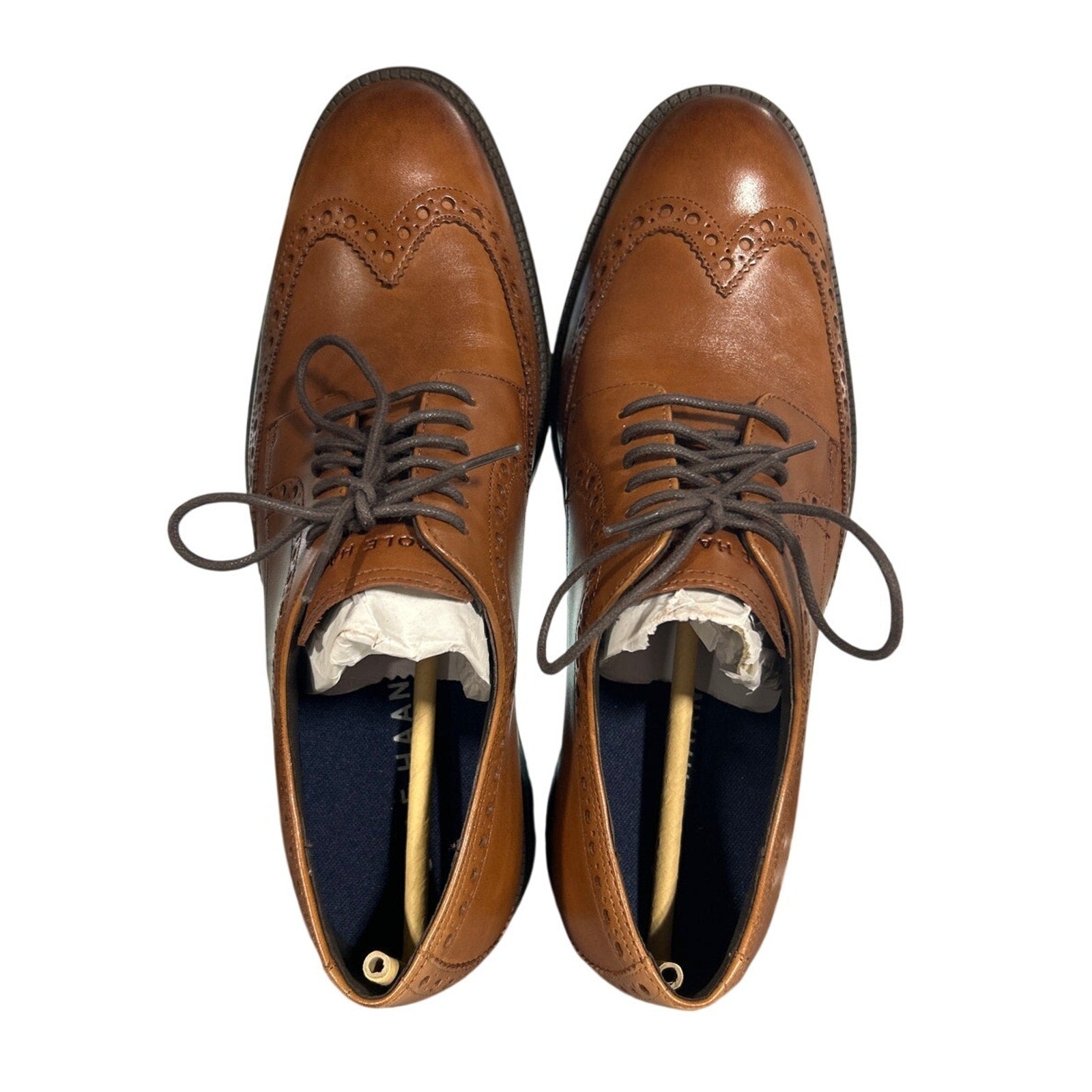 New W Box Cole Haan Men Size 9.5 British Tan Leather Wing Oxford Grand 360 Shoes