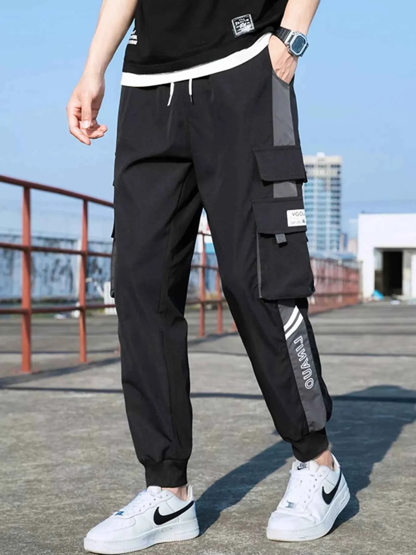 Men's Plus Size Casual Cargo Pants with Drawstring