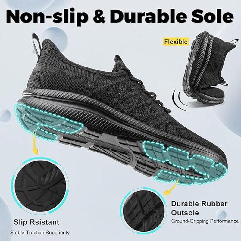 Zove Mens 8 Black Mesh Wide Toe Box Lace Up Non Slip Ultra Light Athletic Shoes