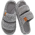 New EverFoams Womens Size 9/10 Gray Fuzzy Open Toe Memory Foam Slide On Slippers