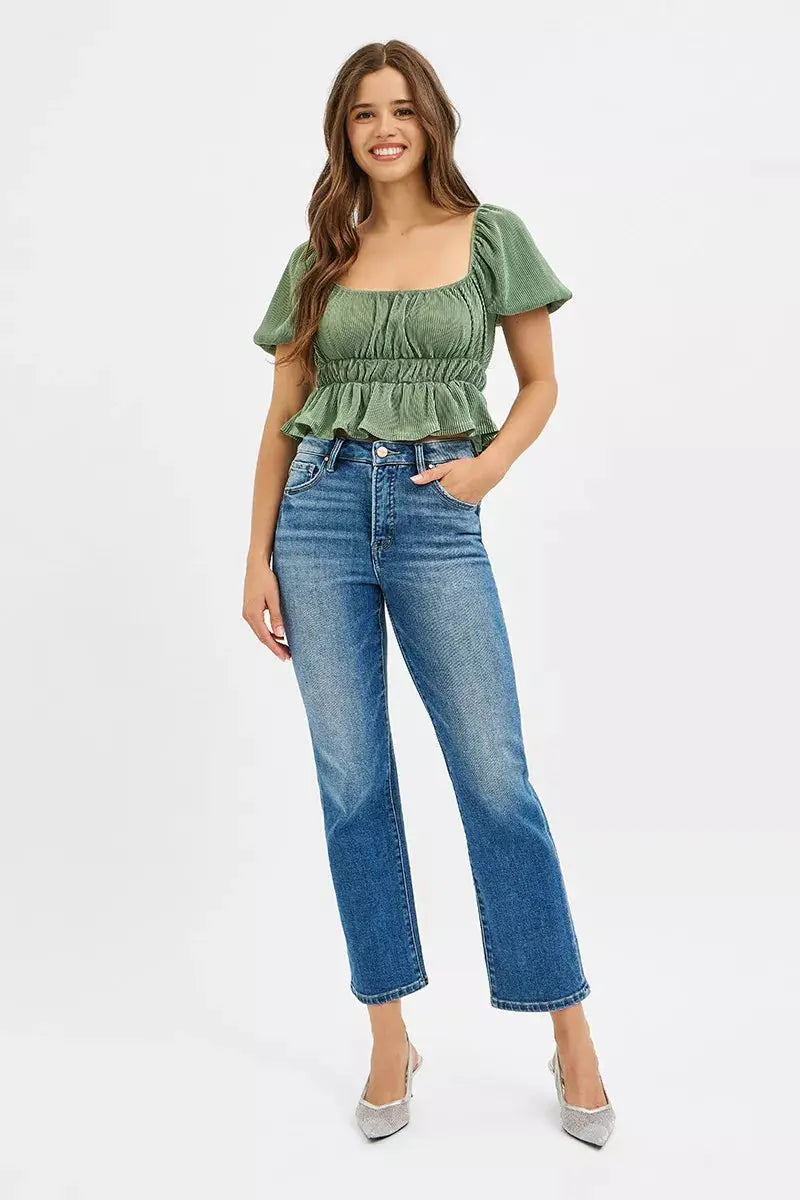 RISEN Jeans - Tummy Control High Rise Crop Straight Jeans