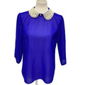DizzyLizzy Womens Large Sheer Lightweight Pearl Beaded Collar Blouson Sleeve Top