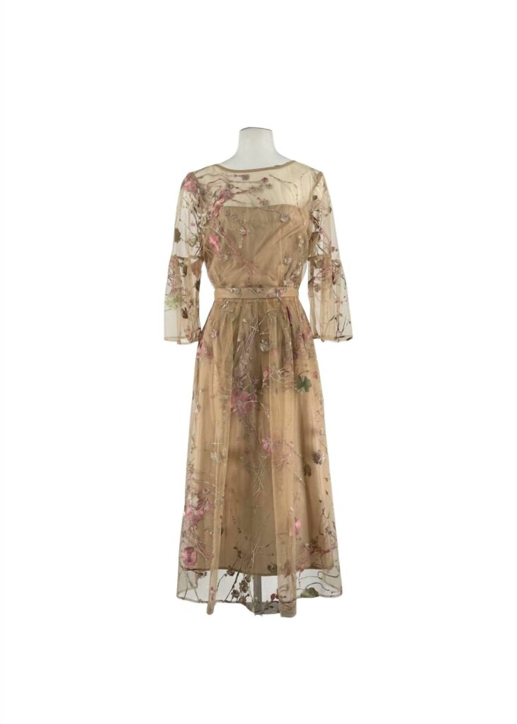Sheer Floral Embroidered Midi Dress
