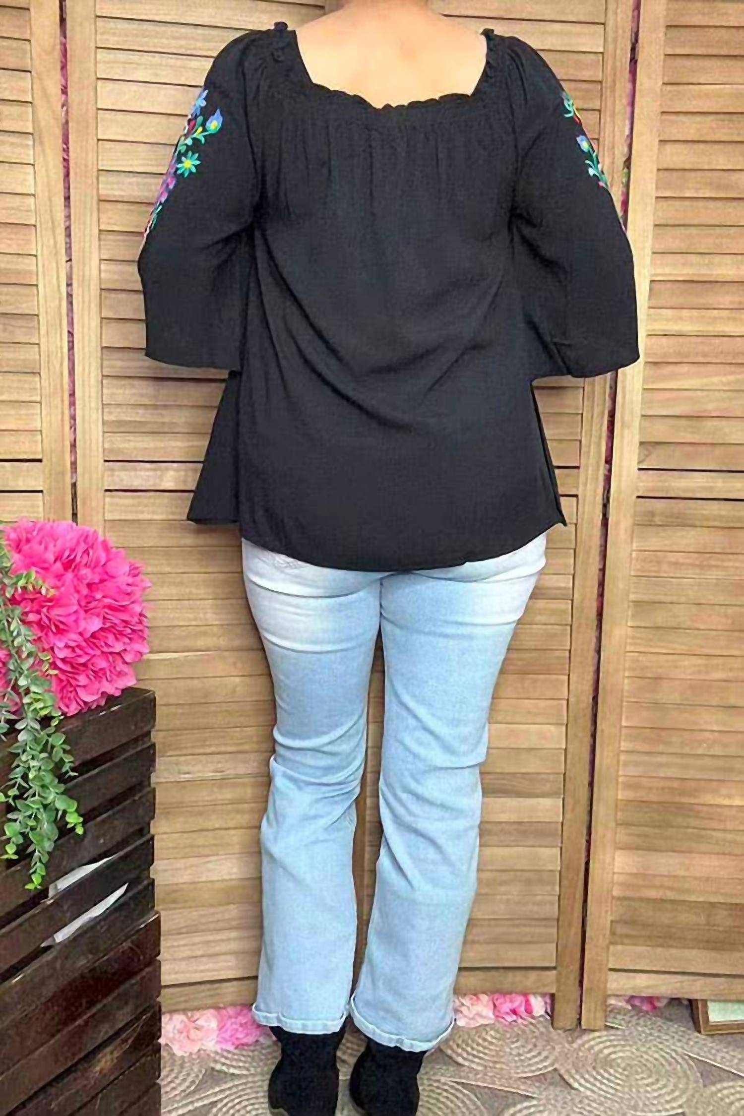 Floral & Bird Embroidered Off-shoulder Boho Top