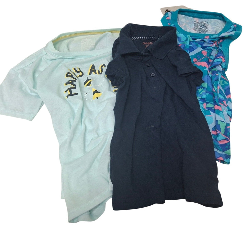 Lot of 3 Cat & Jack Girls XS (4/5) Happy Bee Tank Top Navy Polo Shirt Lot
