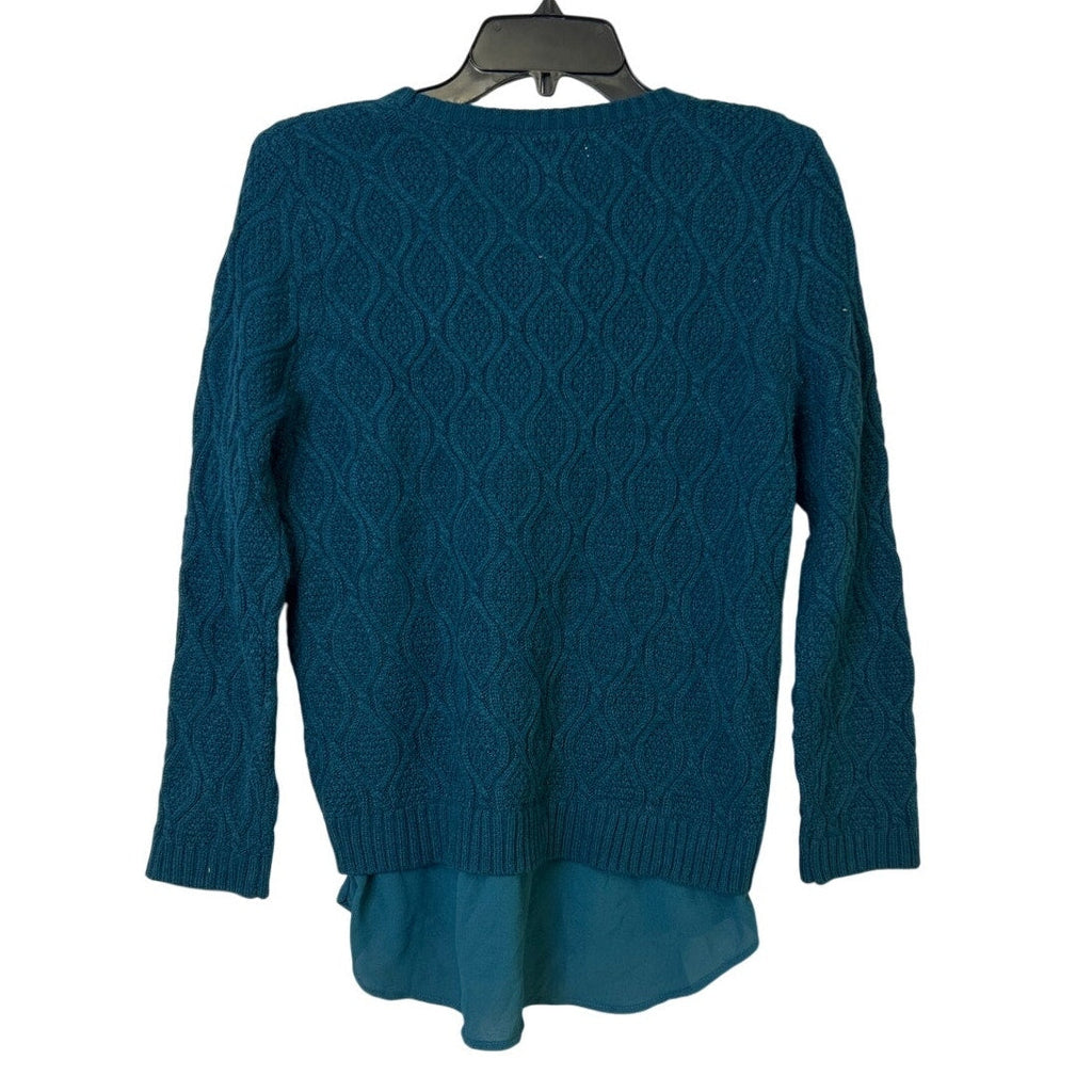 Elle Womens Medium Teal Blue Long Sleeve Crew Neck Faux Layer Knit Sweater