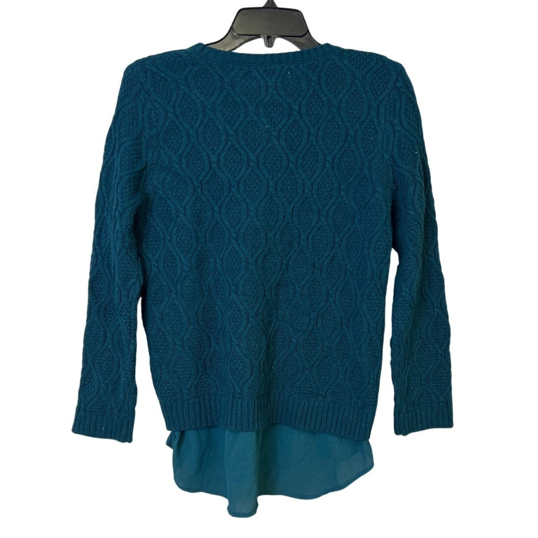 Elle Womens Medium Teal Blue Long Sleeve Crew Neck Faux Layer Knit Sweater