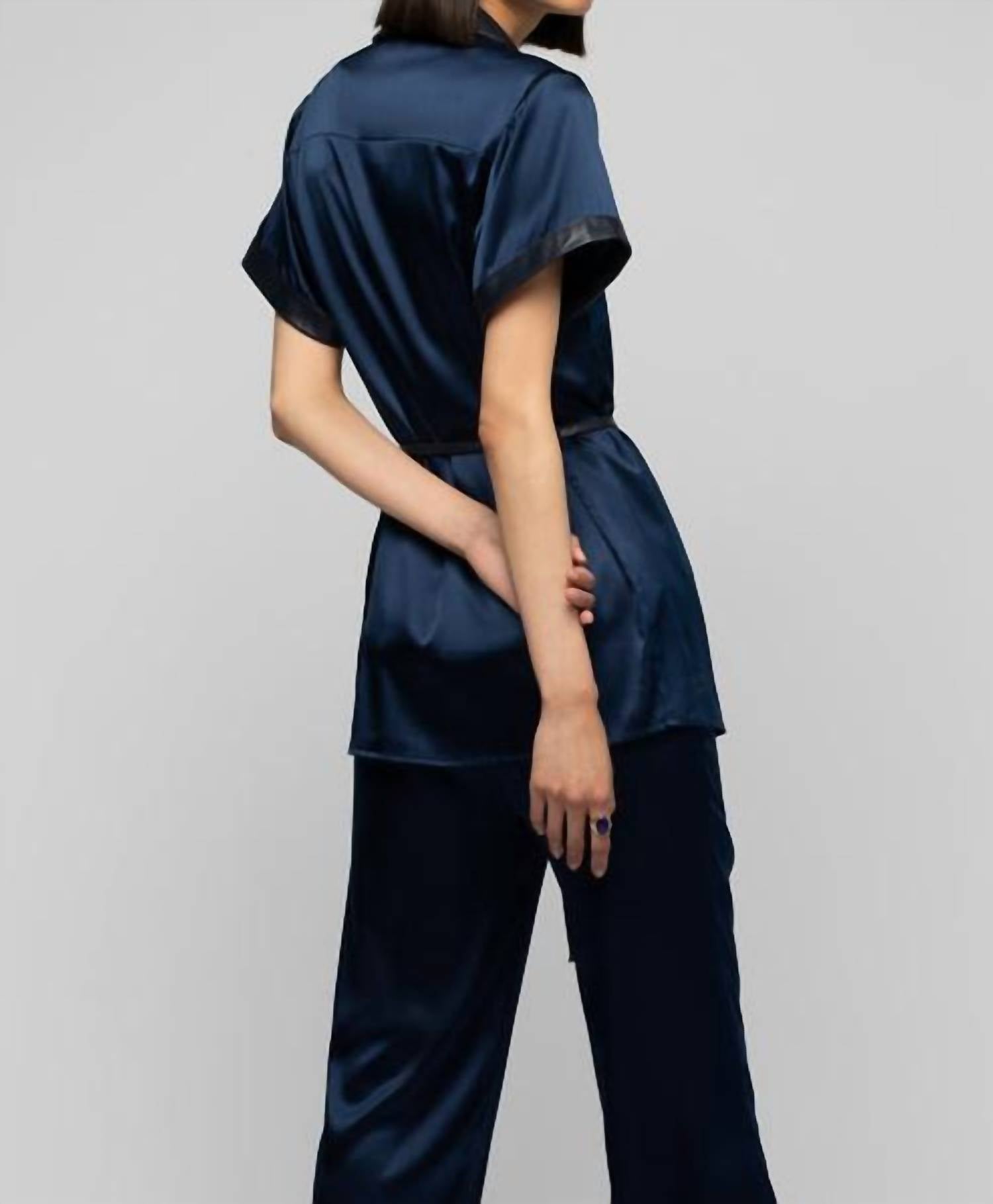 Langelika Silk Top With Leather Detail