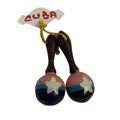Vintage Handmade Hand Painted Small Cuba Wooden Dangling Star Maracas Brooch Pin