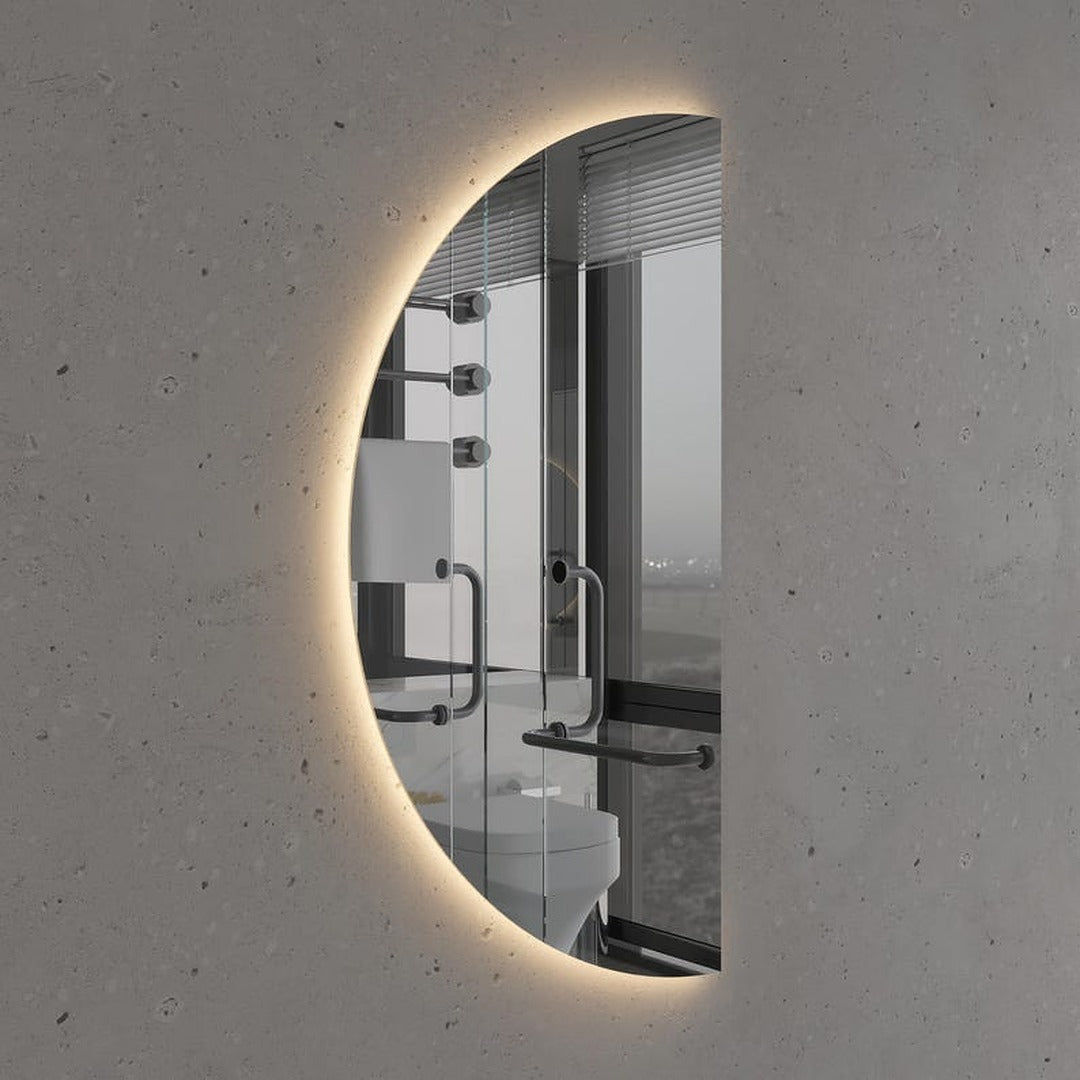 Modern LED Bathroom Mirror – Half Circle Backlit Wall Mirror with Touch Sensor, Designer Lighted Vanity Mirror