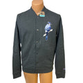 New Champion Mens 3XL Dark Gray Snap Up Hand Printed Blue Jay Bird Bomber Jacket