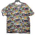 Peaches Womens XL Holiday Christmas 100% Cotton Short Sleeve V Neck Scrub Top