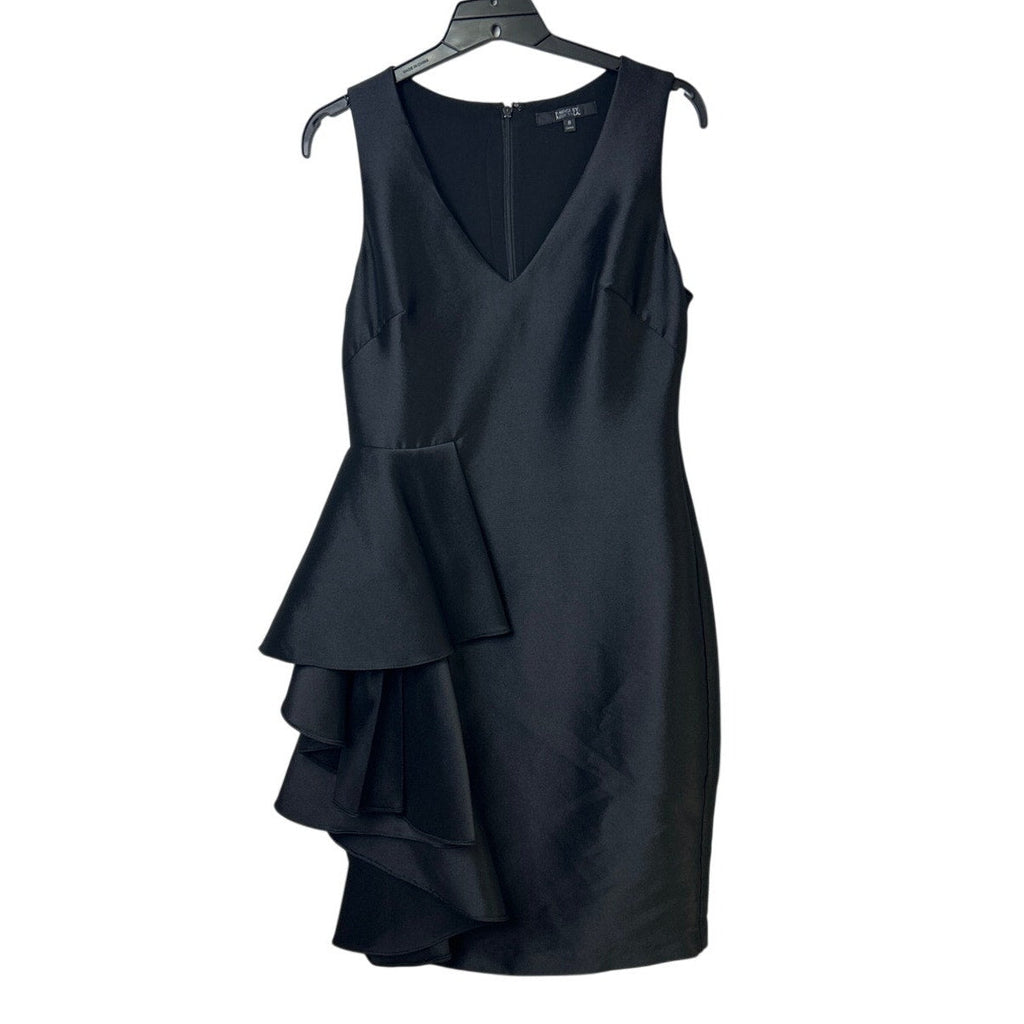 Badgley Mischka Womens Size 8 Black Side Ruffle Knee Length LBD Sheath Dress