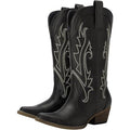 Rollda Womens Size 7 Black Faux Leather 2" Block Heel Western Cowboy Boots Shoes