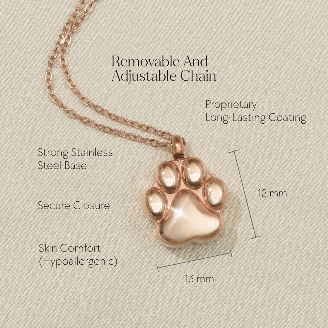 Paw Print - Cremation Necklace for Dog & Pet Ashes - Rose Gold