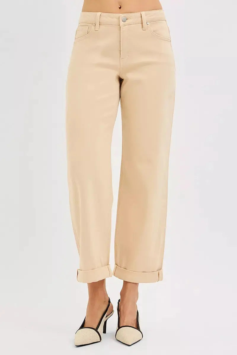 RISEN Jeans - Tummy Control Mid Rise Ankle Barrel Relaxed Baggy Jeans