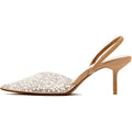 Yiya Womens 7.5 Clear Silver White Studded Pointed Toe Slingback 3" Heels Shoes