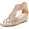Gufobela Womens Size 7.5 Rose Gold Rhinestone Open Toe 2.5" Heel Sandal Shoes